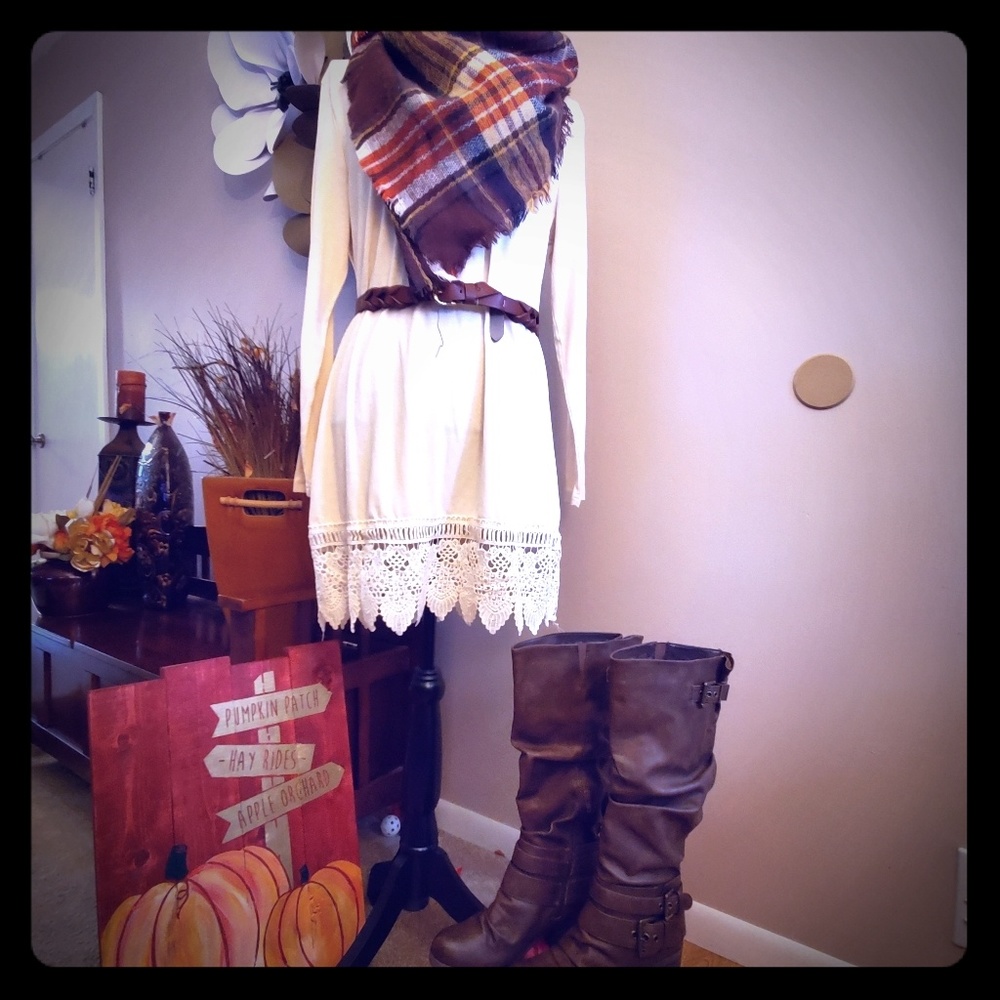 Unbranded Cream Shirt Dress With Lace Trim